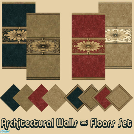 Sims 2 — Architectural Walls & Floors Set by Sheera — This set includes 12 items : 4 walls and their 8 matching