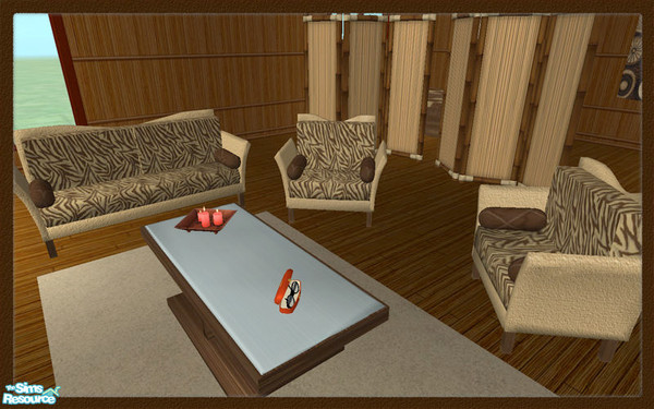 Sims 2 — Tribal Fusion - Hl Tribal Detimgi-iceliving-loveseat by HugeLunatic — A mix of rich, earthy browns, taupe, and