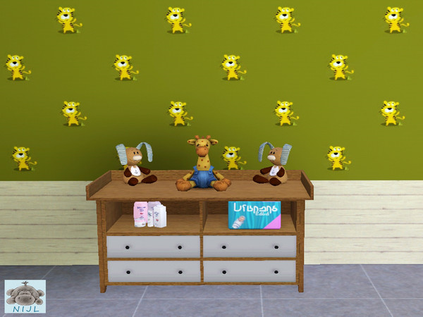 Sims 3 — pattern nurserry 13 by nijl — This is a pattern of tigers on a green background. This pattern fits very nicely