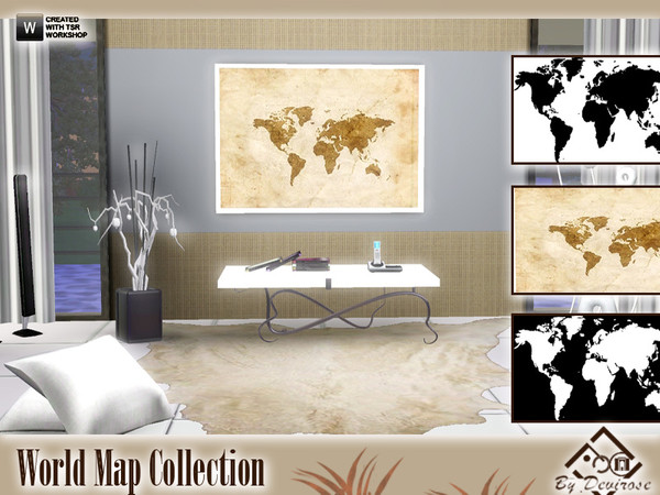Sims 3 — World Map Collection by Devirose — A set of three magnificent posters of the world map. Modern, stylish, ideal