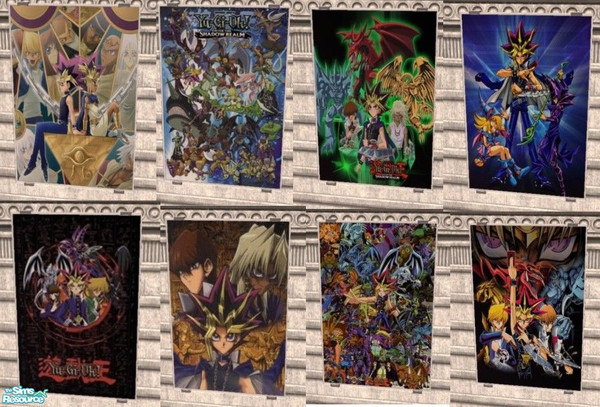 Sims 2 — Yugioh Poster Set by MinnieMinPin — 8 prints ~ Found under the lady holding the pineapple poster. 2 tiled.