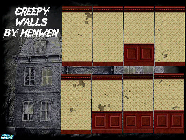 Sims 2 — Haunted Walls Floral Bouquet by Henwen — A set of torn, worn, faded and ripped walls perfect for the interior of