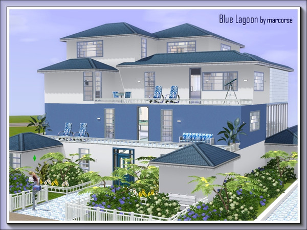 Sims 3 — Blue Lagoon by marcorse — Blue Lagoon is a 2 bedroom, 4 bathroom [plus powder-room], 4-storey beach residence of