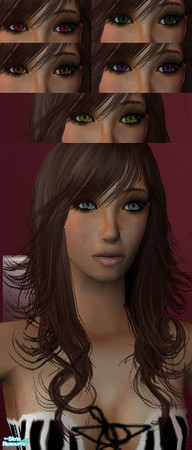 Sims 2 — Exotic Dark Eye Colours by babeicandisco — This set includes Blue/Brown, Red/Pink, Purple, Green, Orange, and
