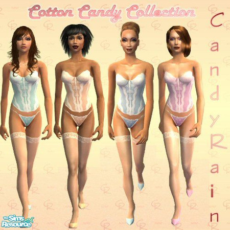 Sims 2 — Cotton Candy Collection by Candyrain — A collection of cotton candy colored corsets with matching panties and