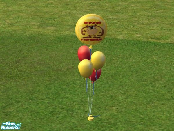 Sims 2 — Birthday Balloons - Taz by lym — Taz balloon, says \'Out of my way it\'s my birthday\' on the balloon. Part of