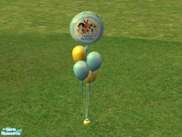 Sims 2 — Birthday Balloons - Powerpuff Girls by lym — Powerpuff Girls balloon, says \'Happy Birthday\' on the balloon.