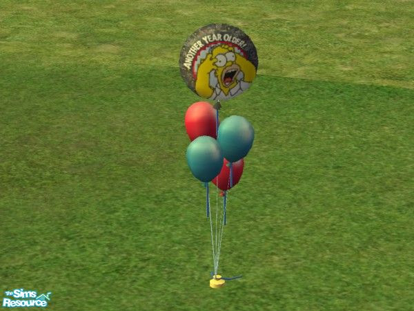 Sims 2 — Birthday Balloons - Homer Simpson by lym — Homer Simpson balloon, says \'Another Year Older!\' on the balloon.