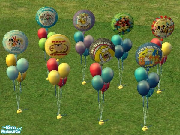 Sims 2 — Birthday Balloons by lym — Collection of eight birthday balloons, includes: The Simpsons, Taz, Powerpuff Girls,