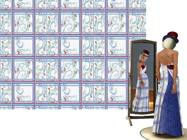 Sims 3 — Swirl Tiled by Lorah — Done in multiple blues, green, white, and a touch of red. This unusual abstract set of