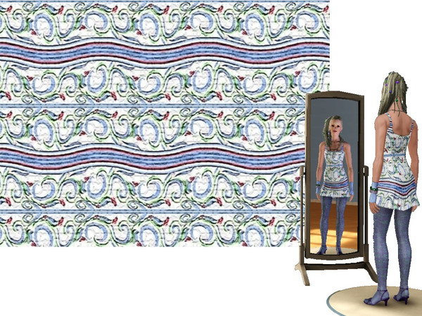 Sims 3 — Swirl Horizontal by Lorah — Done in multiple blues, green, white, and a touch of red. This unusual abstract set