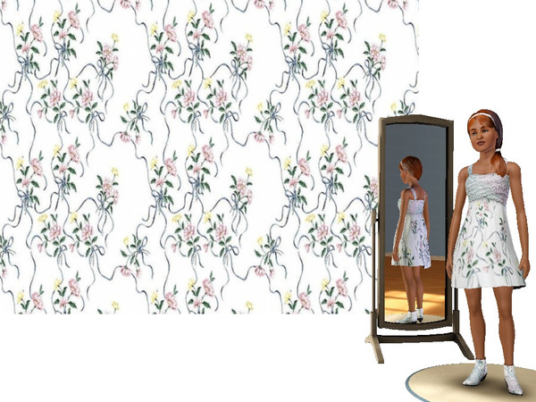 Sims 3 — Ribbon by Lorah — Delicate patterns of garden flowers on white; Pretty for any home.