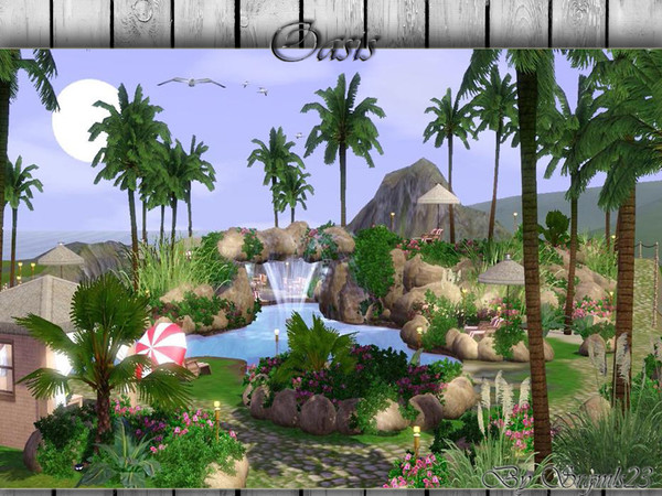 Sims 3 — Oasis by srgmls23 — This beautiful lot Oasis has a nice and large pool, surrounded by lots of lush vegetation.