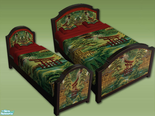 Sims 2 — Bedding - Far East - 01 by Shakeshaft — A recolour set of the new Bon-Voyage Hotel Furniture, with a far east