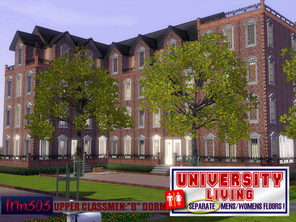 Sims 3 — Upper Classmen Dormitory B by trin3032 — A dormitory-style apartment featuring classic mens only and womens only