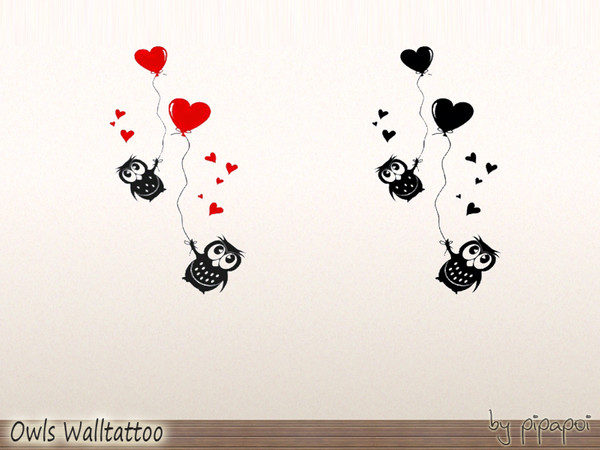 Sims 3 — Owls Walltattoo by pipapoi2 — Two owl walltattoos. One with red hearts and the other pure black. I hope you like