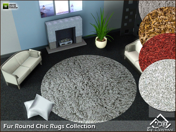 Sims 3 — Fur Round Chic Rugs Collection by Devirose — Round rugs, not recolorable, in effect ecological fur. Ideal for