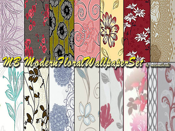 Sims 3 — MB-ModernFloralWallpaperSet by matomibotaki — 14 new wallpapers, 2 in each set, with modern floral designs and