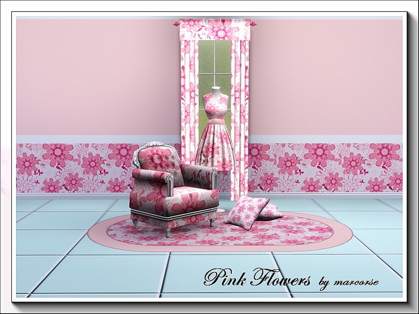 Sims 3 — Pink Flowers_marcorse by marcorse — Pink daisy flowers in various sizes in a randomly repeated design. 3