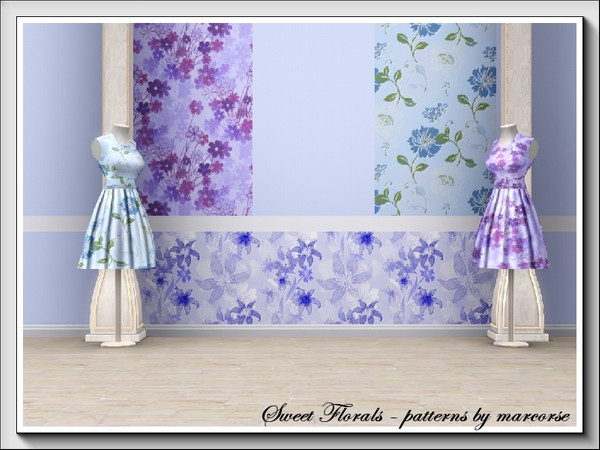 Sims 3 — Sweet Florals_marcorse by marcorse — Sweet Florals is a set of three, floral patterns in shades of blue. All