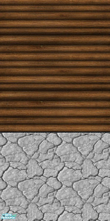 Sims 2 — Stone And Wood Cabin Wall 1 by Riverwillows — Hand-hewn logs, banked with raw stone from the nearby mountains