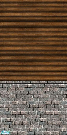 Sims 2 — Stone And Wood Cabin Wall 2 by Riverwillows — Hand-hewn logs, banked with raw stone from the nearby mountains
