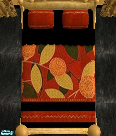 Sims 2 — Lew's Bedroom - Lew's Bedding by Riverwillows — Lovely red and black patterned bedding, with black sheets and