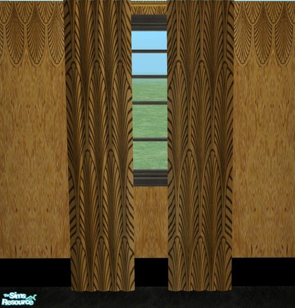 Sims 2 — Lew's Bedroom - Lew's Curtains by Riverwillows — Lovely gold and black patterned 2 tile curtains. Part of Lew's
