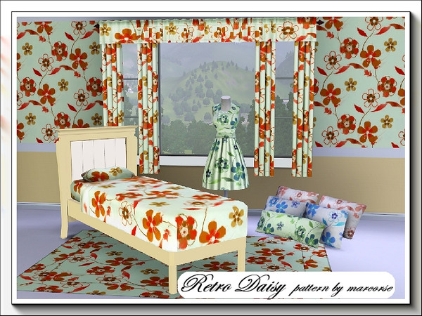 Sims 3 — Retro Daisy_marcorse by marcorse — A retro daisy Fabric pattern in red,orange and yellow. 3 palettes recolour