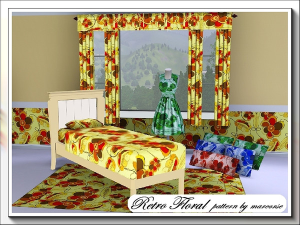 Sims 3 — Retro Floral_marcorse by marcorse — A retro floral Fabric pattern in red, orange and brown. 3 palettes recolour