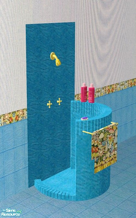Sims 2 — TC58 Tranquil Bath - Shower by Riverwillows — Lovely blue shower set up complete with soap, shampoos, and floral
