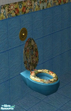 Sims 2 — TC58 Tranquil Bath - Toilet by Riverwillows — Lovely blue toilet with colorful floral seat and lid. Part of the