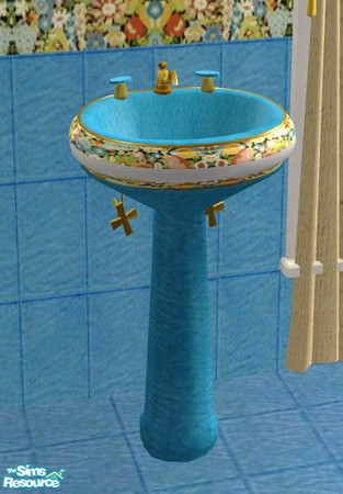 Sims 2 — TC58 Tranquil Bath - Sink by Riverwillows — Lovely blue sink with floral pattern on the rim. Part of the TC58