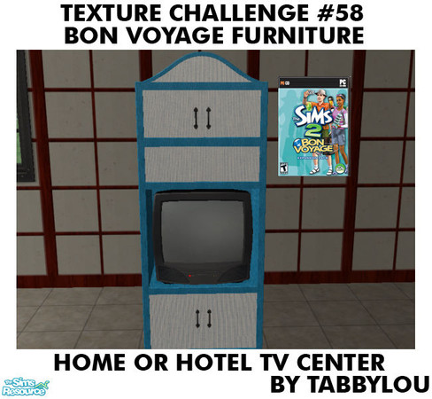 Sims 2 — TL - TC58 BonVoyage HOH TV Center by TabbyLou — Stationary Concierge TV Center in Recolor of Bon Voyage