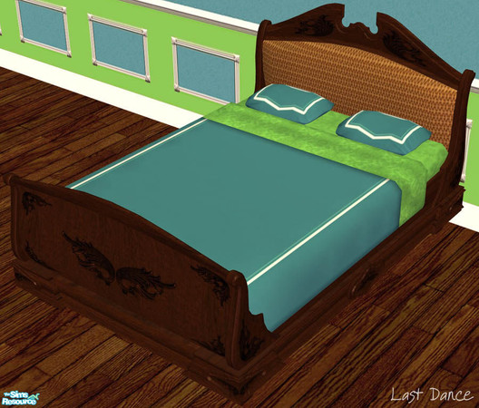 Sims 2 — Seascape Damask Bedding by LastDance — Blue and green bedding with damask accents.