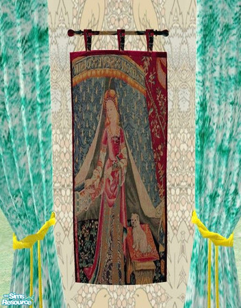 Sims 2 — Bird of Paradise Bedroom - Tapestry 2 by Riverwillows — Lovely hand-woven wall tapestry of a lady in waiting.