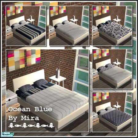 Sims 2 — Ocean blue beddings by mirake — these beddings are made seamless. Therefor, you can use them as well on a single
