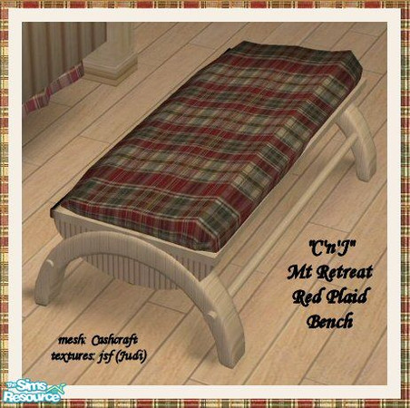 Sims 2 — CnJ Mt Retreat Red Plaid Bench Cushion by KatCat — Recolor of Cashcraft\'s \"Mountain Retreat Bench\"