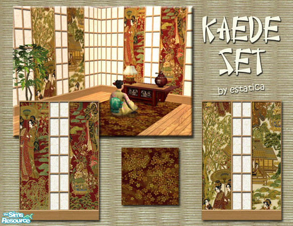 Sims 2 — Kaede Set by estatica — This exotic set may be the perfect addition to your oriental lot. All the walls blend