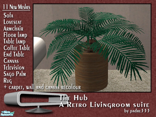 Sims 2 — The Hub Lounge - Sago Palm by Padre — A retro-feeling lounge room in shades of red. 