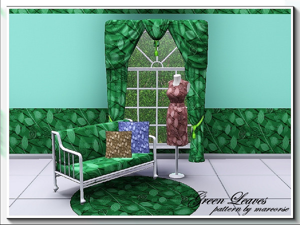 Sims 3 — Green Leaves_marcorse by marcorse — A collage of leaf shapes in green shades on a background of darker slashes.