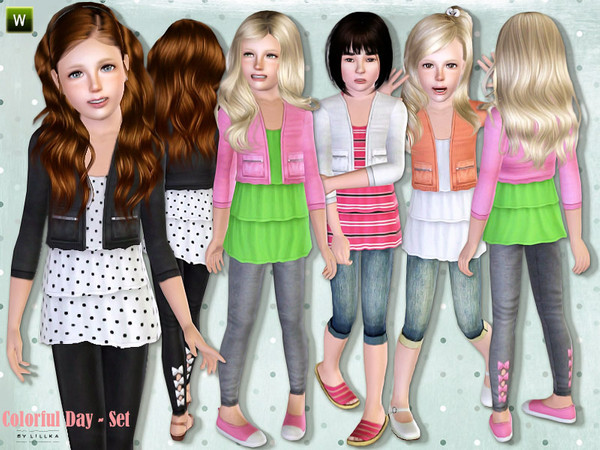 Sims 3 — Colorful Day - Set by lillka — This set includes: Ruffle Top, Capri Denim Pants and Leggings. I hope you like it