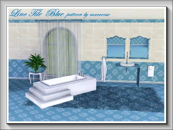 Sims 3 — Lino Tile Blue_marcorse by marcorse — A classic floral motif linoleum tile in blue. 3 palettes recolour. Found