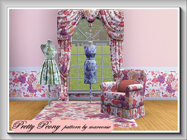 Sims 3 — Pretty Peony_marcorse by marcorse — Traditional wallpaper pattern featuring double and single peonies in