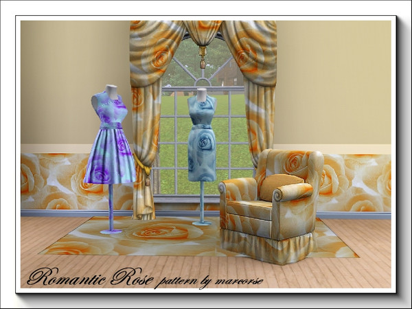 Sims 3 — Romantic Rose_marcorse by marcorse — Creamy ivory tea roses in a regular repeat Fabric pattern. 3 recolourable