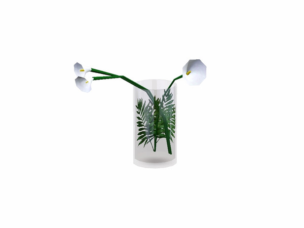 Sims 3 — Green Cream Flower by Flovv — Calas in a glass vase with stems.