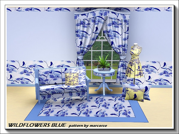 Sims 3 — Wildflowers Blue_marcorse by marcorse — An Abstract floral pattern in blue shades.