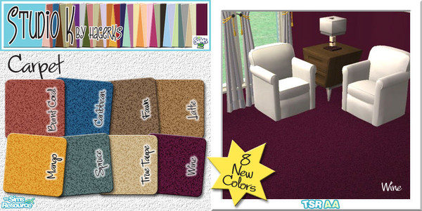 Sims 2 — Studio K Carpet - NEW! by StudioKhagerks — Studio K has added 8 NEW Signature Colors! Can be found under Carpet