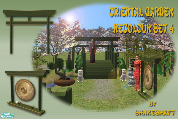Sims 2 — Oriental Garden - Recolour Set 4 by Shakeshaft — A recolour of my Oriental Garden Set, with Green Wood Textures.