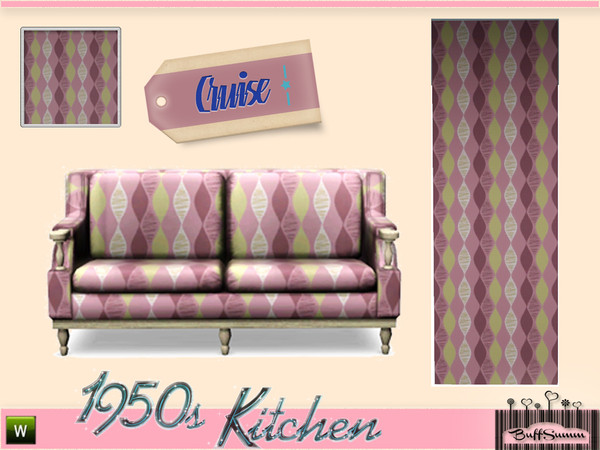 Sims 3 — 1950s Cruise by BuffSumm — 1950s themed pattern - shown on a loveseat and on a wall.